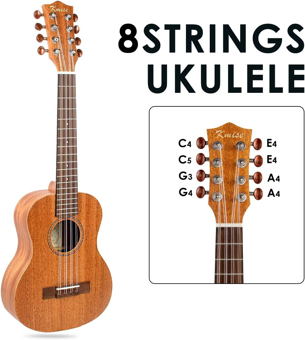 Kmise Tenor Ukulele,8 String Mahogany Wood Musical Instrument for Professionals with Ukelele Picks Gig Bag Strap Replacement Strings