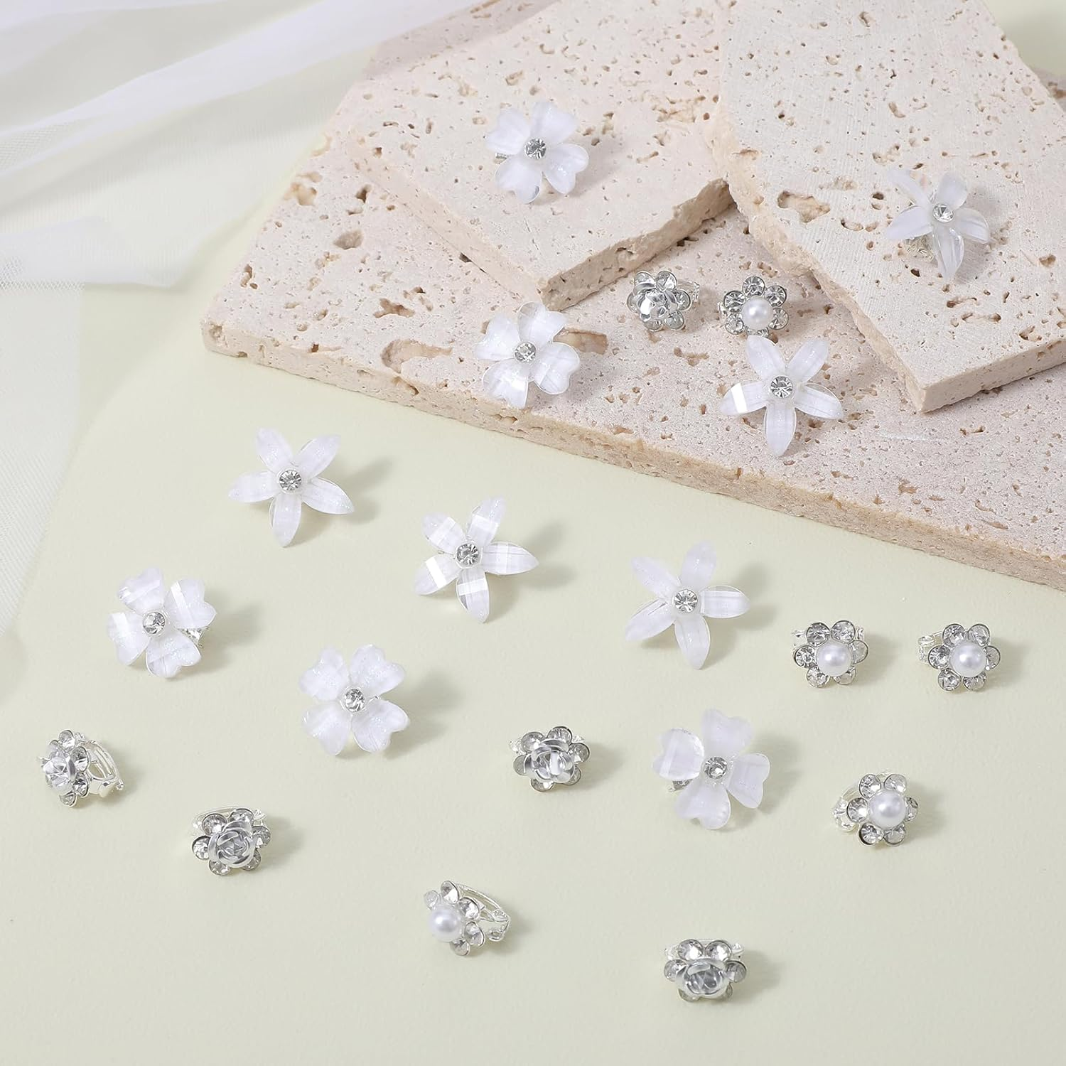 20Pcs Mini Rhinestone Hair Pins Small Mini Pearl Claw Clips with Flower Design Cute Small Decorative Wedding & Bridal Barrettes Crystal-Adorned and Sparkling Metal Side Clips for Girls & Women image number 3