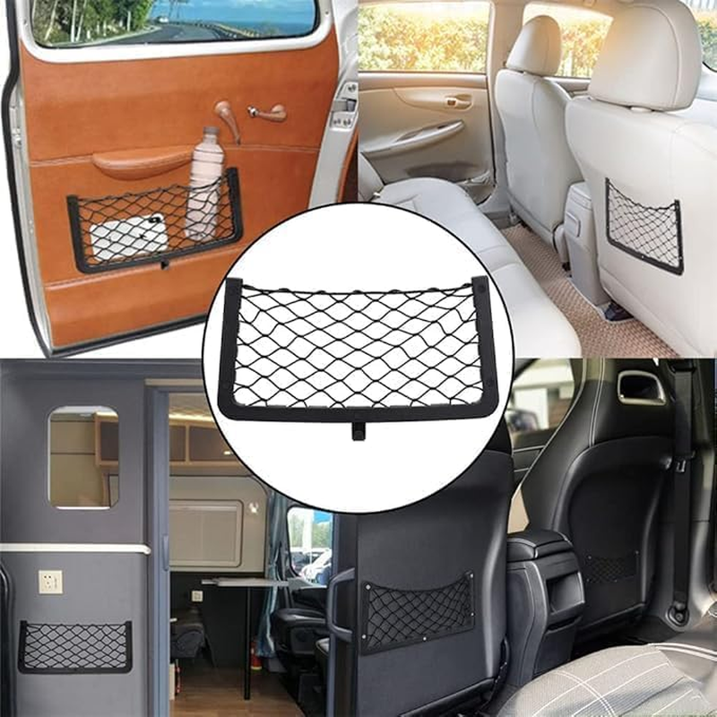 4Pcs Frame Car Storage Cargo Net Bag, Car Net Pocket Organizer Car Seat Mesh Pocket Framed Mesh Net Pocket with Screws for Cargo Net Caravan Motorhome Boat Storage Net Campervan Van Storage image number 4