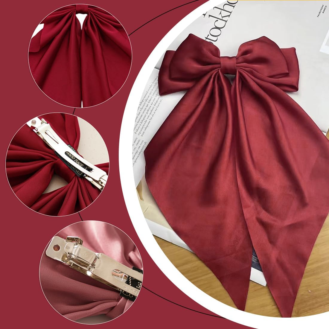 WUSJCOF 4Pcs Women Hair Bows French Big Bow Bow Hair Clip Hair Clips for Women image number 4