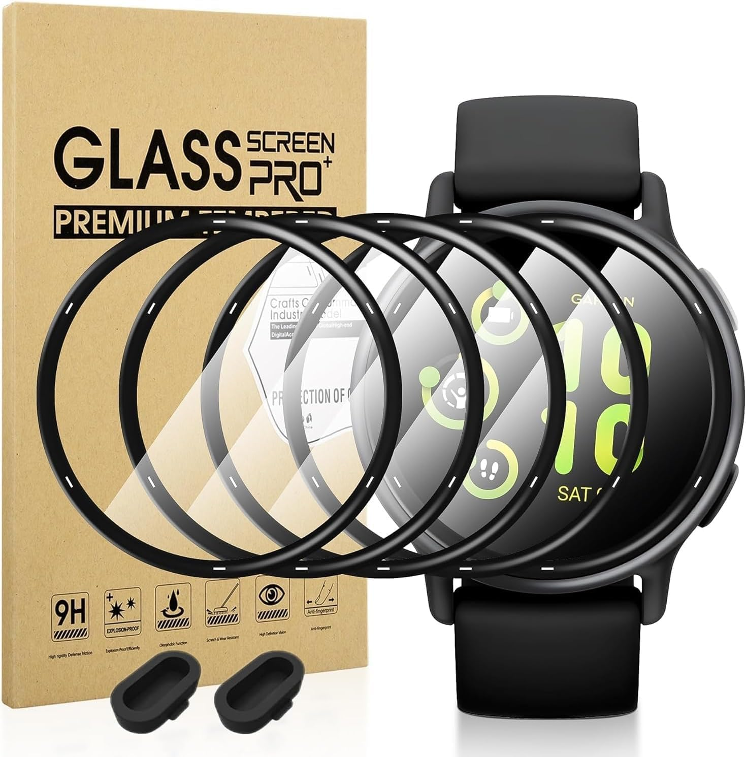 Suoman 5+2 Pack for Garmin Vivoactive 5 Screen Protector, 3D Full Coverage PMMA Curved Ultra Clear Protective Film(5)+Anti-Dust Plugs(2), Anti-Scratch, No Bubble Compatible with Garmin V&iacute;voactive 5