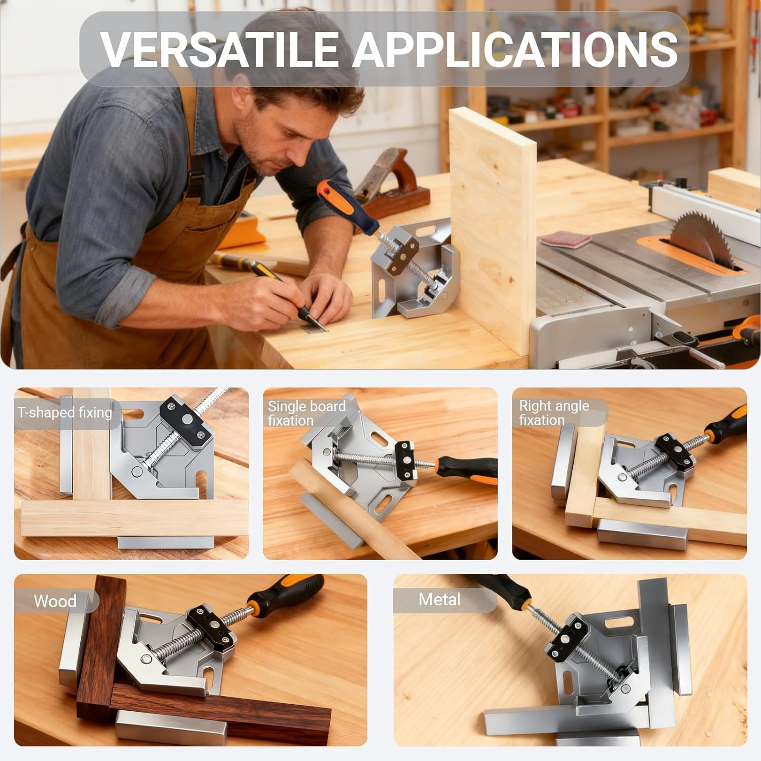 2 PCS Right Angle Clamps, 90 Degree Aluminum Alloy Corner Clamps with Adjustable Swing Jaw, Single Handle Frame Clamps for Woodworking, DIY image number 4