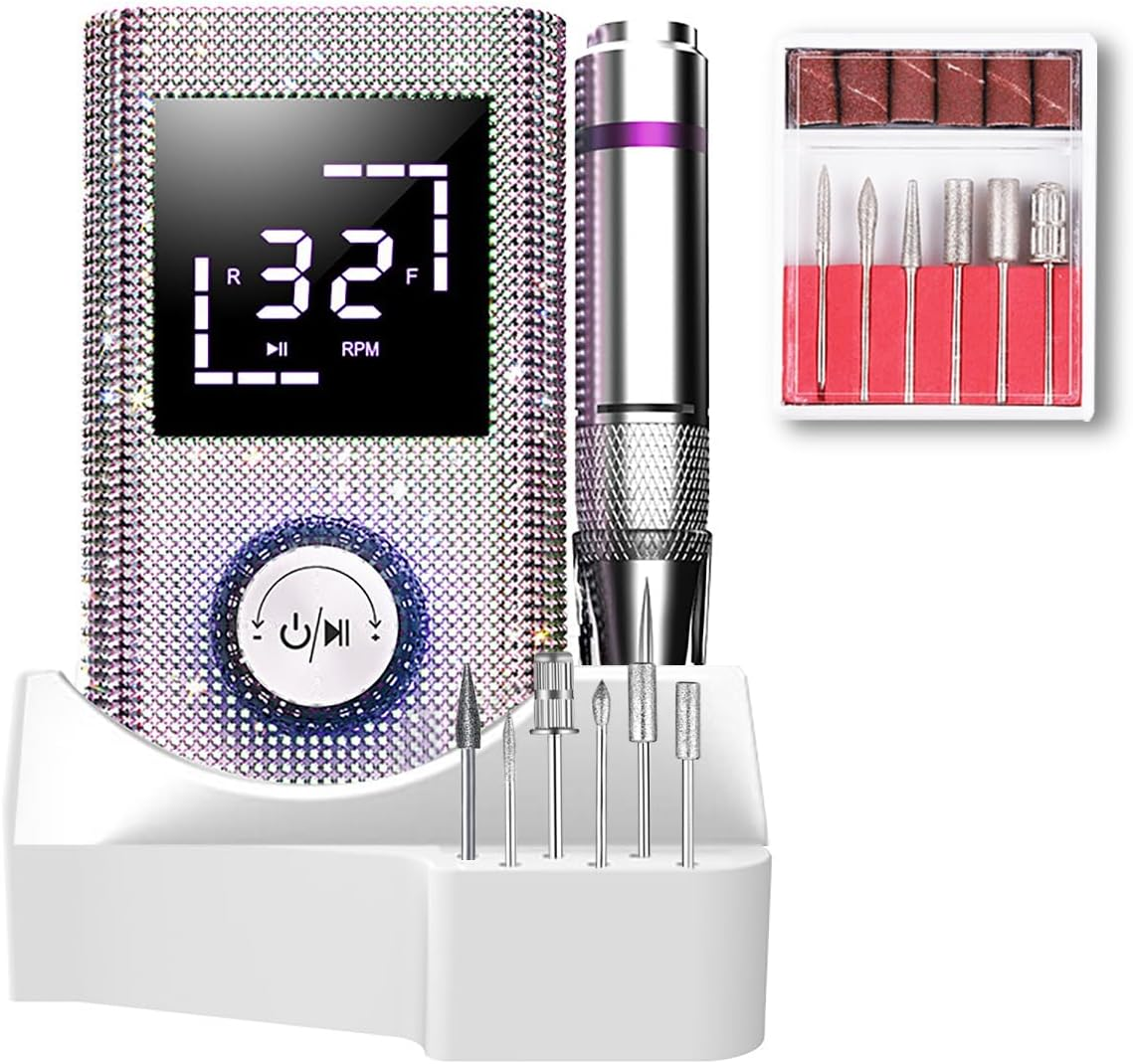 Cordless Nail Drill Machine ,OBEEGOO Diamond Surface Rechargeable Nail Drill 35000RPM Portable Electric E File Electric Acrylic Nail File Tools for Gel Nail ,Nail Beauty Salon (Diamond) image number 4