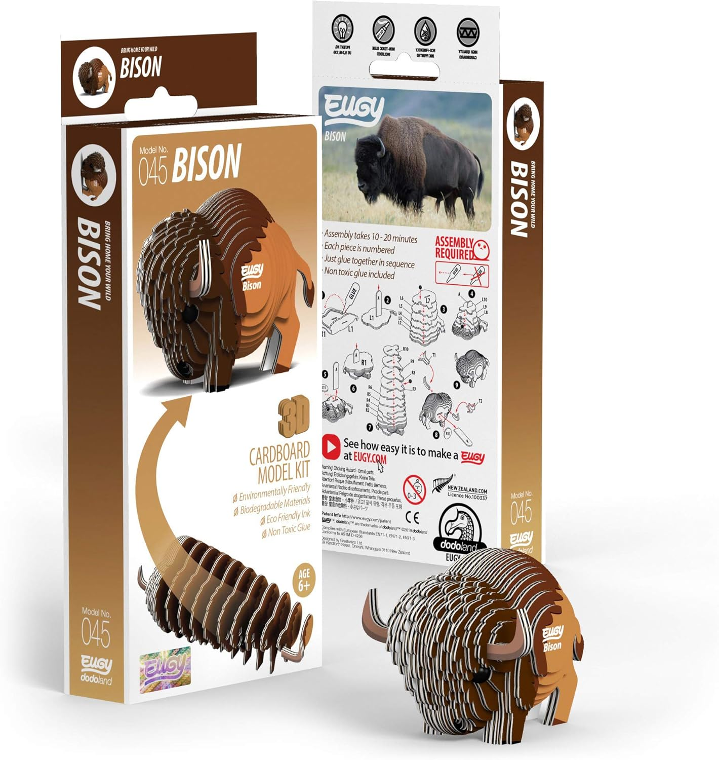 EUGY 045 Bison 3D Puzzle - 24 Piece Eco-Friendly Educational Toy Puzzle for Boys, Girls & Kids Ages 6+ image number 3