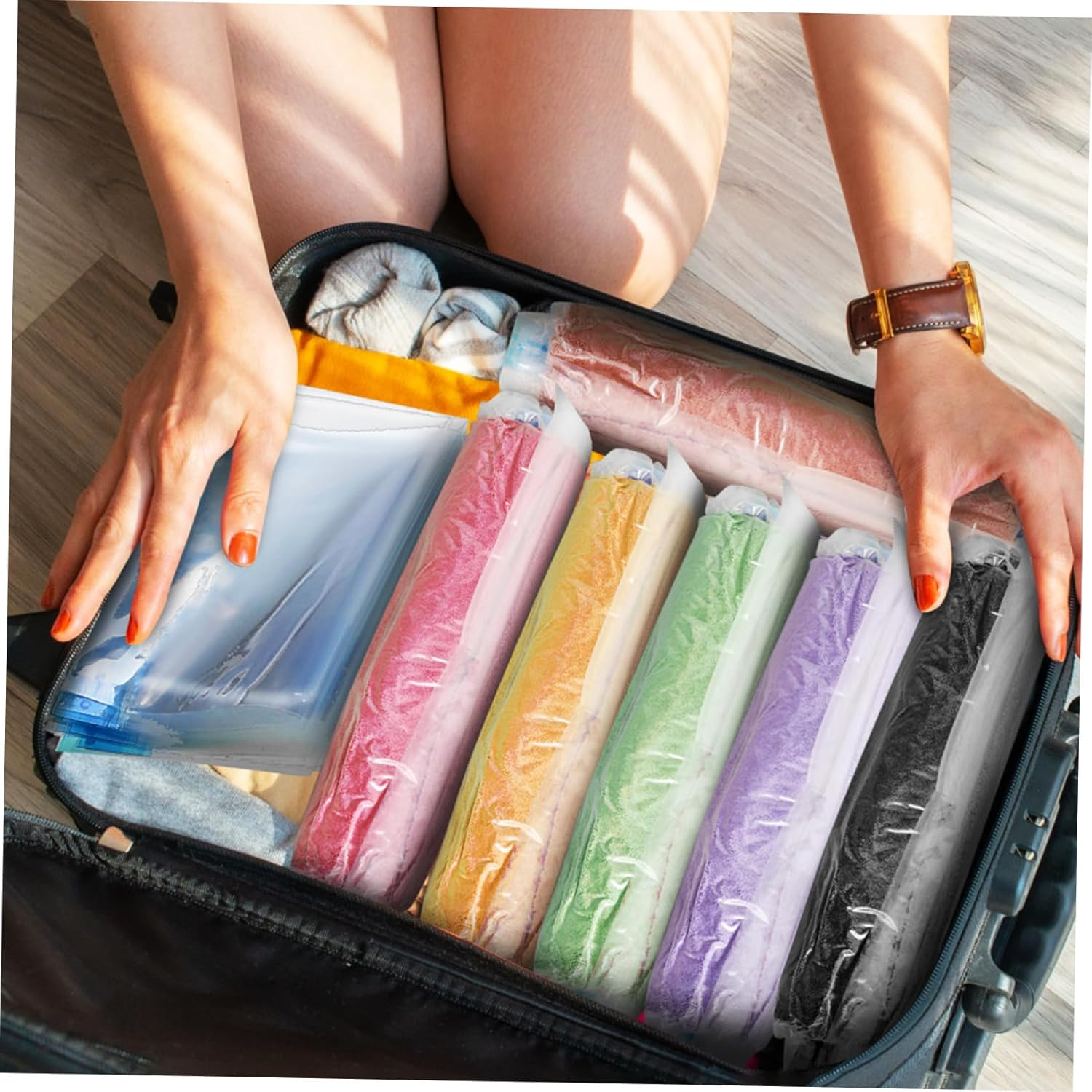 Hohopeti 12Pcs Travel Compression Bags Vacuum Storage Bags Double-Sided Sealing Space Saver Thick Design Travel Essentials