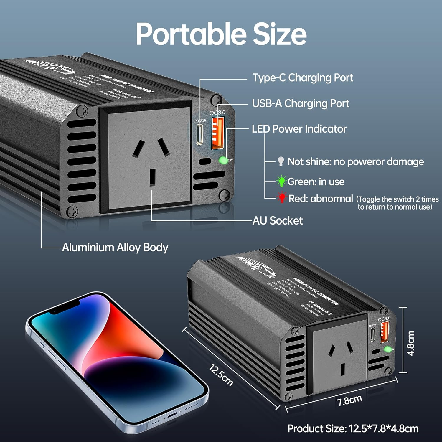 BGFOX 400W Vehicle Power Inverter, 12V to 240V Modified Sine Wave Converter, Car Charger with PD 65W USB-C QC 18W Port for Road Trips, Camping, Cameras and Other Electronic Devices-Black image number 2