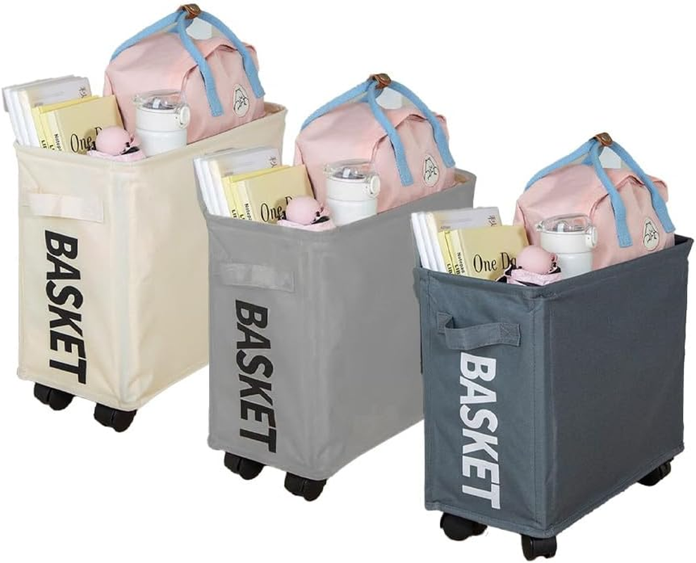 3Pcs Laundry Basket with Wheels, Beige Dark Gray Light Gray, Foldable Dirty Clothes Storage Bins, Clothes Storage Basket, Rolling Laundry Hamper for Bedroom, Bathroom, Dorm, Laundry Room image number 1