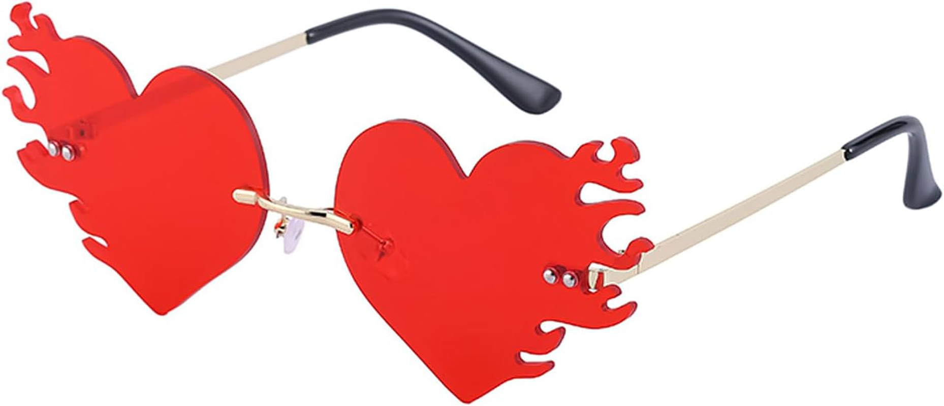LJCZKA Heart Sunglasses with Flames Women Men Rimless Sunglasses Rave Hippie Glasses Halloween Party Festival Unisex