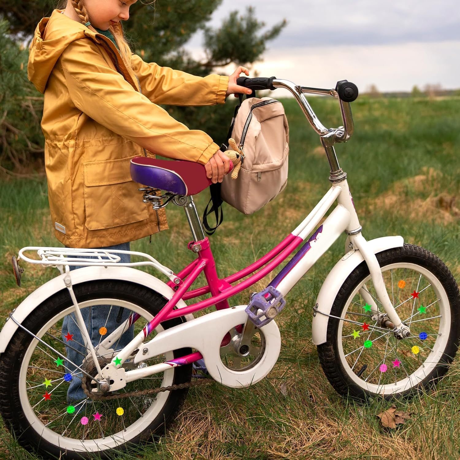 LYSAIMG 216 Pcs Assorted Colors Bike Spokey,Bicycle Wheel Spoke Bead,Bicycle Clip round Beads and Star Wheel Spokes Accessories for Bike Decorations image number 6