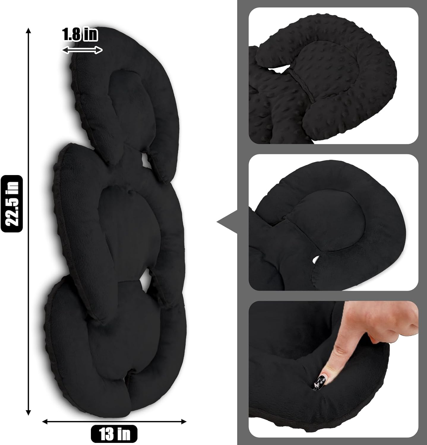 GFU Infant Car Seat Insert Head and Body Support, Reversible Newborn Insert for Carseat with Strap Pads, Soft Stroller Cushion Pillow Insert for Stroller, Swing, Black image number 3