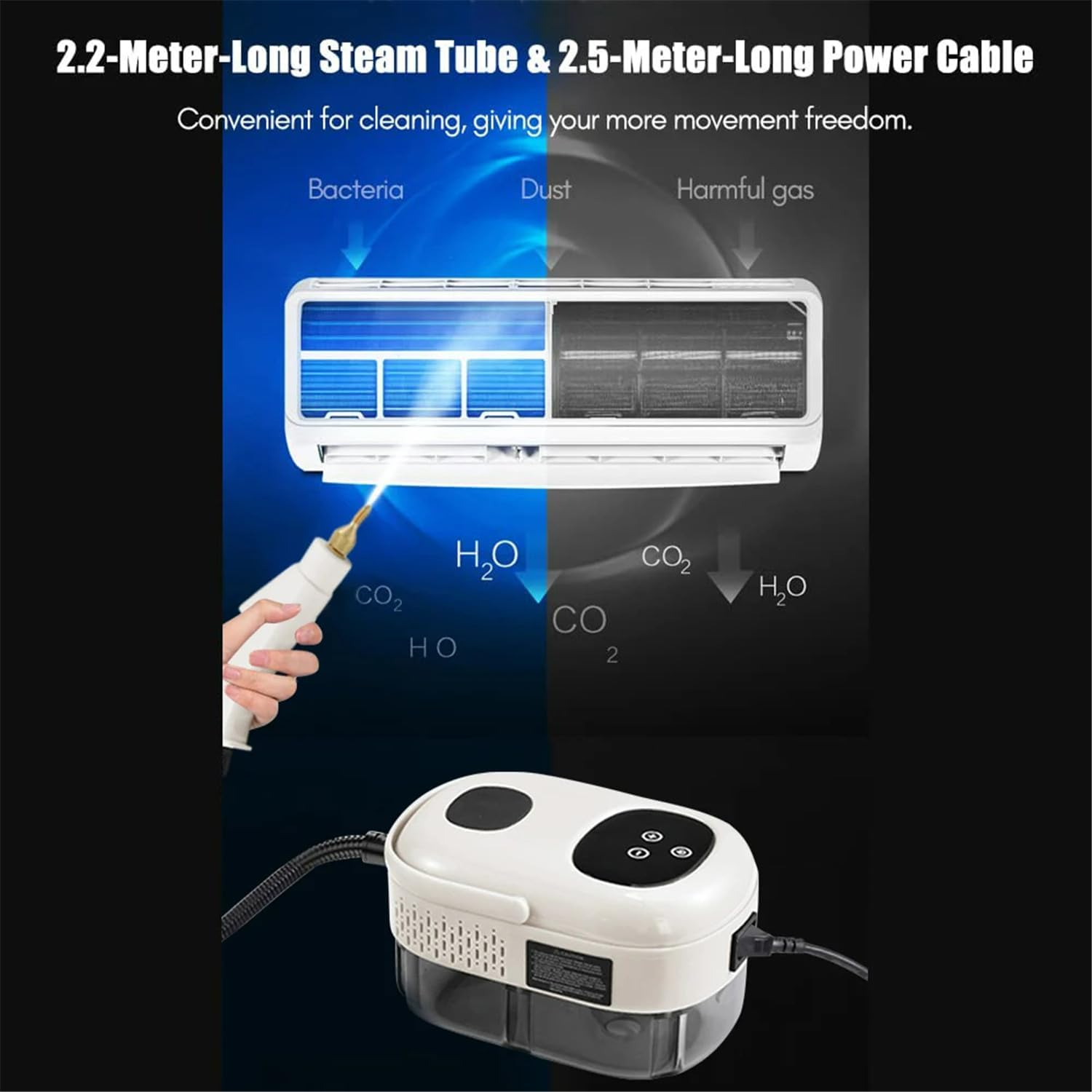 2500W High Pressure Steam Cleaner 1.1L Tank Handheld Steam Cleaner Pressurized Steam Cleaner for Kitchen Bathroom Car White AU