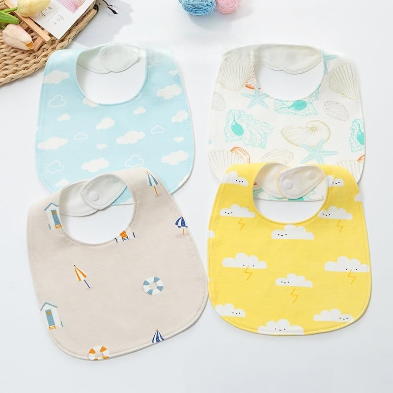 3-Pack Cotton Baby Bibs for Eating - Lightweight Toddler Feeding Bibs, Mess Proof, Food-Grade Baby Eating Essentials, Easy to Put on & Clean image number 4