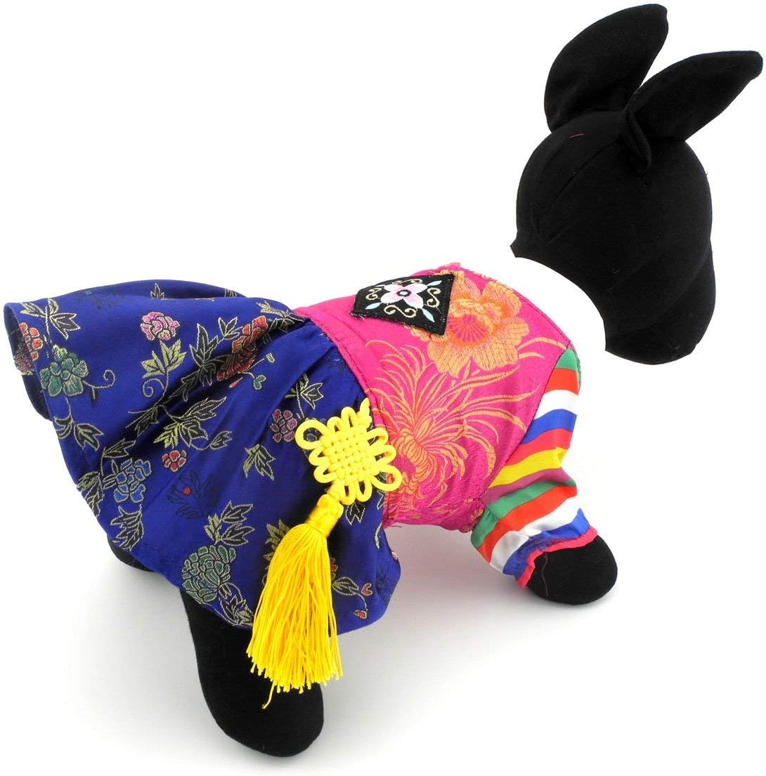 SELMAI Korean Traditional Hanbok Dog Costume for Small Dog Cat Puppy Holidays Dress Embroidered Silk Girl M image number 3