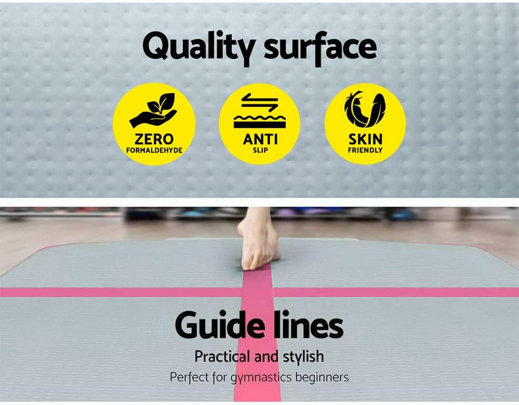 X 1M Air Track Mat Gymnastic Tumbling Pink Grey Inflatable Exercise Mat Fitness image number 1