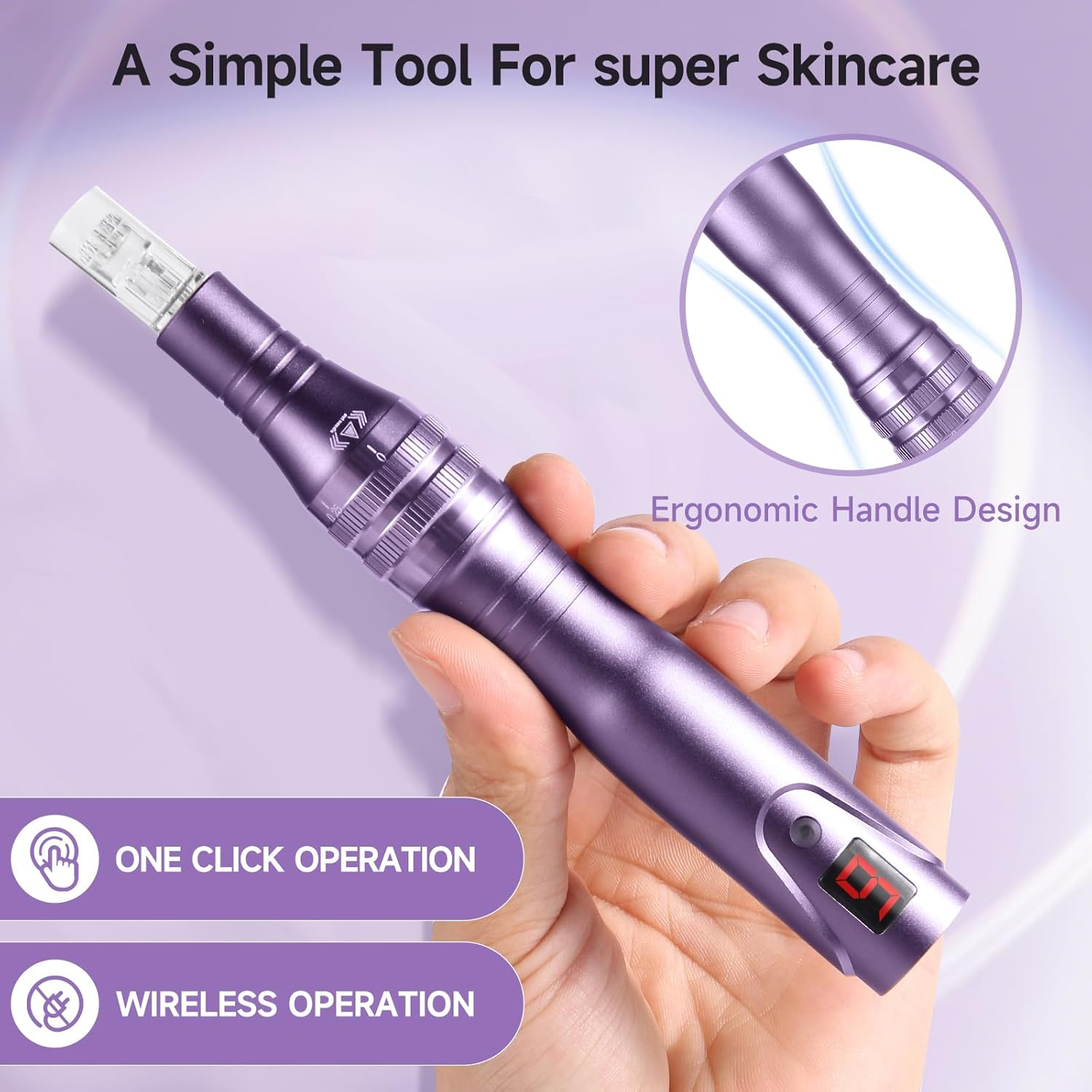 Microneedle Derma Roller Pen - Professional Microneeding 0.25 Mm Derma Roller Beauty Pen - Microneedles Roller Pen for Women Men Tools (Purple) image number 4