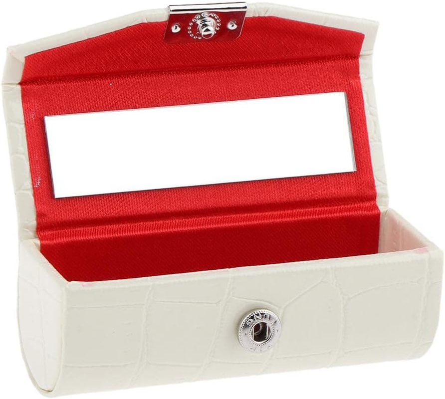 Koolsoo Leather Lipstick Case Holder Storage Box with Mirror for Purse, White - Brown image number 7