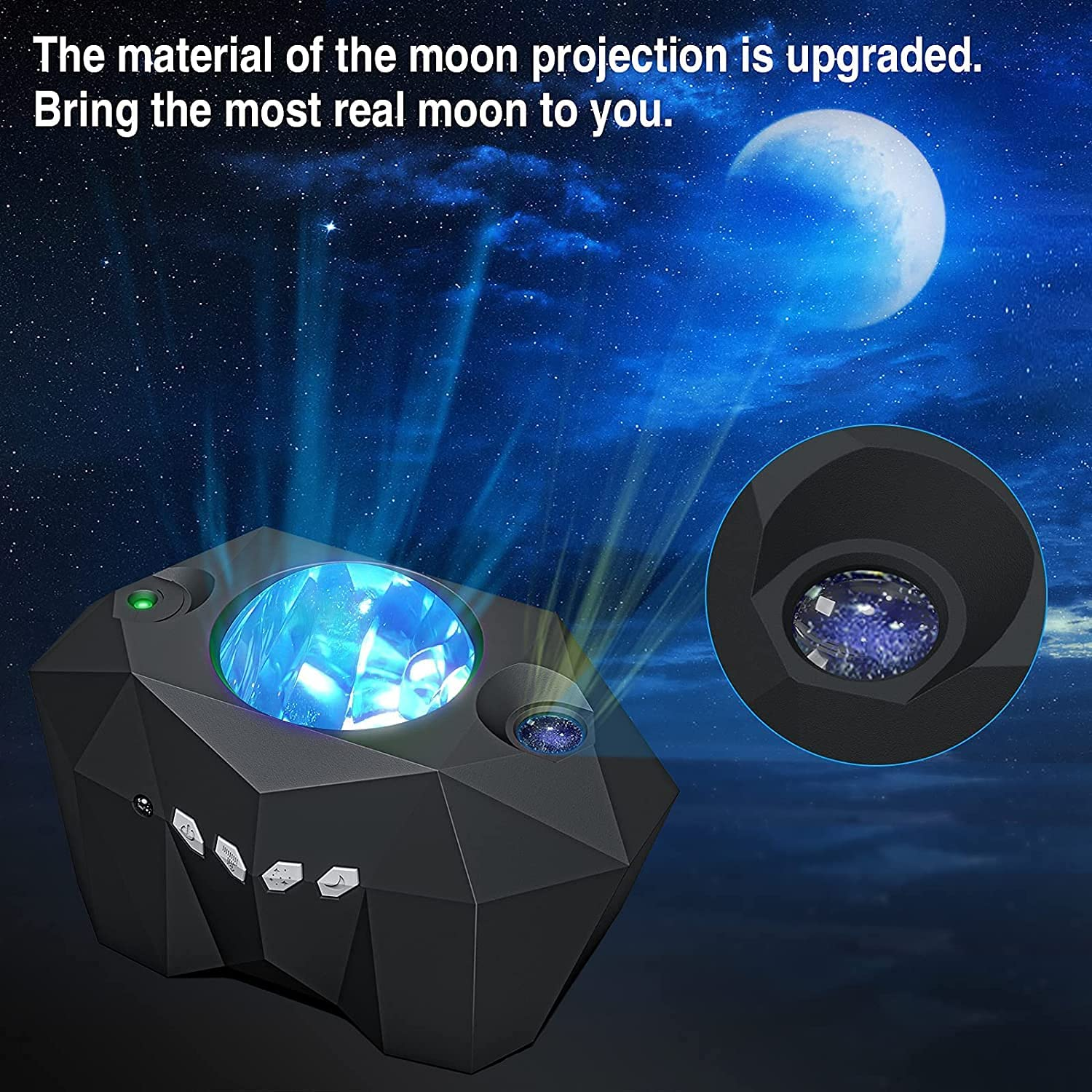VSM Dream Aurora/Northern Light/Star Projector Light, Real Moon like Projection, 5 in 1, Timer, Bluetooth Speaker, Brightness, Speed, Volume and Remote Control (Black) image number 4