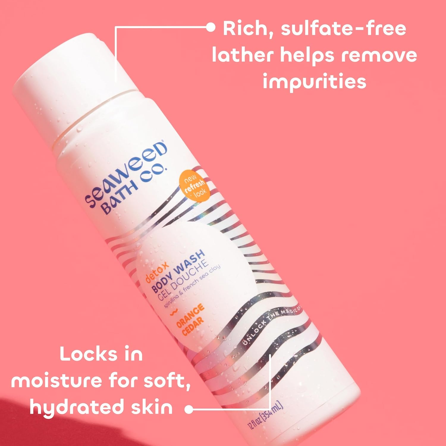 Seaweed Bath Co. Detox Body Wash, Orange Cedar Scent, 12 Ounce, Sustainably Harvested Seaweed, Spirulina, French Sea Clay