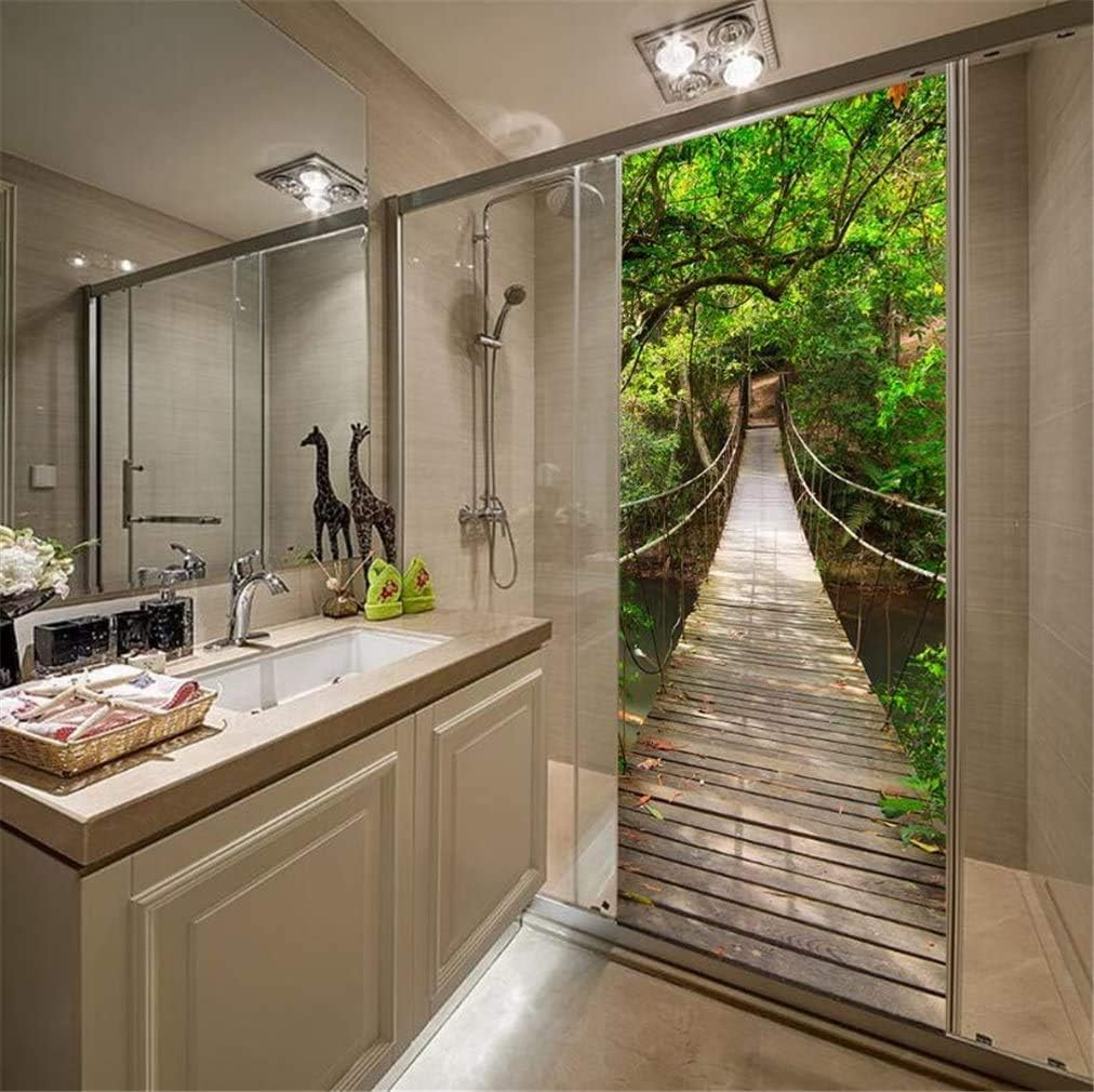 Forest Door Stickers Murals, Self-Adhesive Door Decals 3D Wall Sticker Reusable Wallpaper Peel and Stick Vinyl Door Mural Decals for Home Decor 30.3"X78.7" image number 5