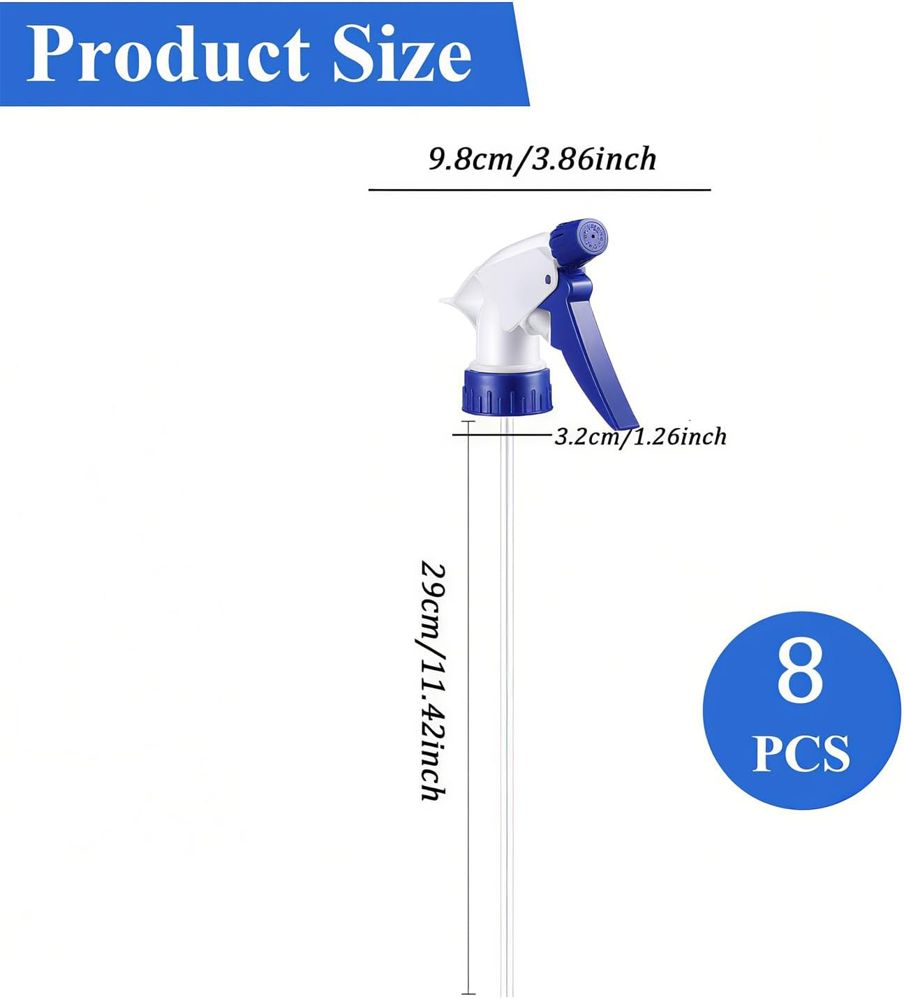 Xinghonyac 8 Pcs Trigger Sprayer Replacement Nozzles, Plastic Spray Bottle Nozzle, Adjustable Water Bottle Spray Trigger for Standard 28/400 Neck Bottle (Blue White) image number 3