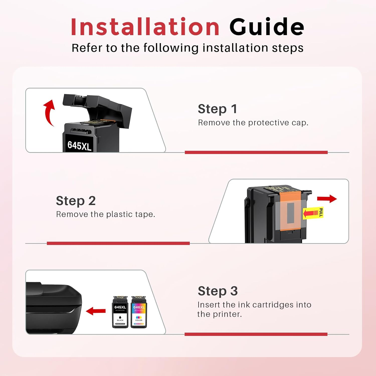 PG645XL CL646XL Compatible Ink Cartridges Replacement for Canon PG-645 & CL-646, 645XL 646XL Combo Pack Use to Canon PIXMA MG2460 MG2560 MG2960 MG2965 TS3160 TS3360 TS3365 TR4560 Printer (2 Pack)