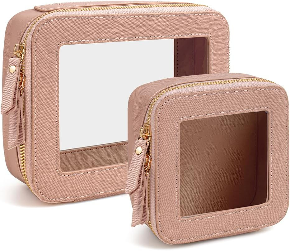 Clear Makeup Bag Small, TSA Approved Portable Toiletry Bag with Zipper Cosmetic Travel Bag Makeup Organizer Case Mini Makeup Pouch for Purse Car Organizer Bag for Women Men, Gold C, Clear Tsa Approved