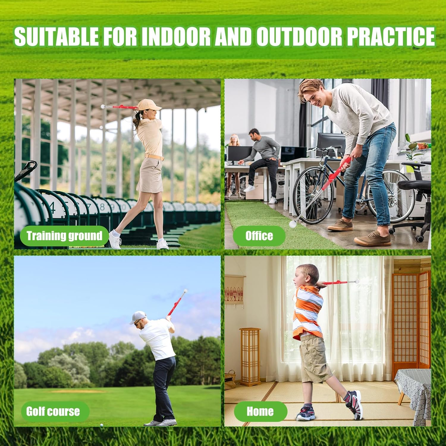 Retractable Golf Training Aid, Practical Swing Trainer Portable Golf Grip Training Aid Stretchable Golf Alignment Sticks for Indoor Practice Warm-Up Tempo Chipping Hitting Training (Red) image number 4