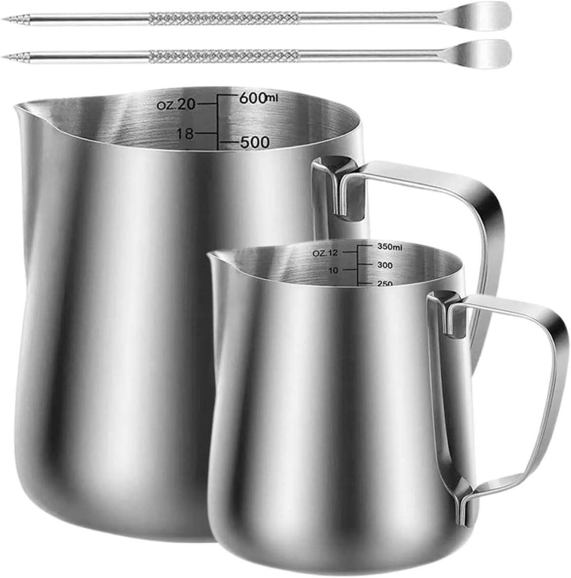 Cabilock Stainless Steel Milk Frother Set 350Ml 600Ml Frothing Pitchers with Latte Art Pen, 304 Metal Espresso Steaming Jug for Coffee Lovers and Enthusiasts image number 5