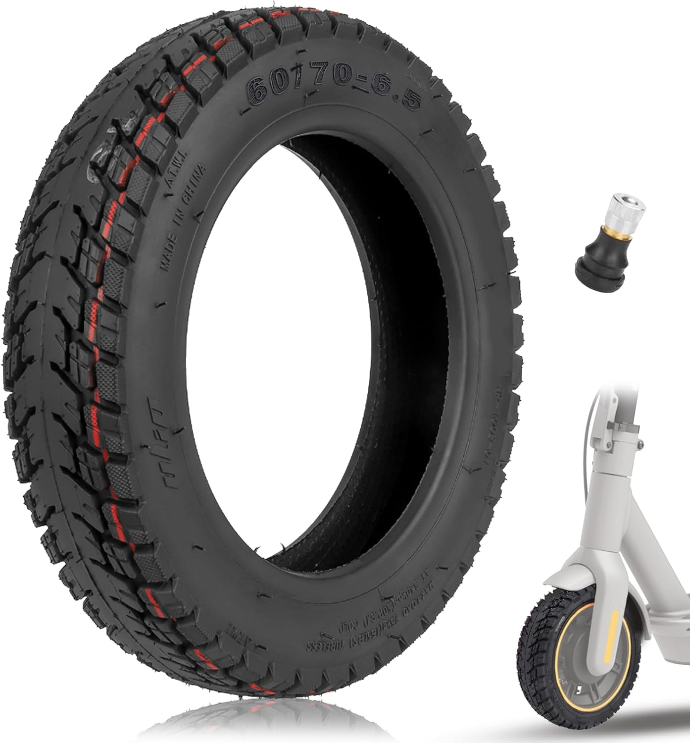 60/70-6.5 off Road Vacuum Tire with Tube for Ninebot Max G30P G30LP G2 G30D F40I, 10X2.5 Inch Tubeless Tire, Abrasion Puncture Resistant Electric Scooter Replacement Tire image number 4