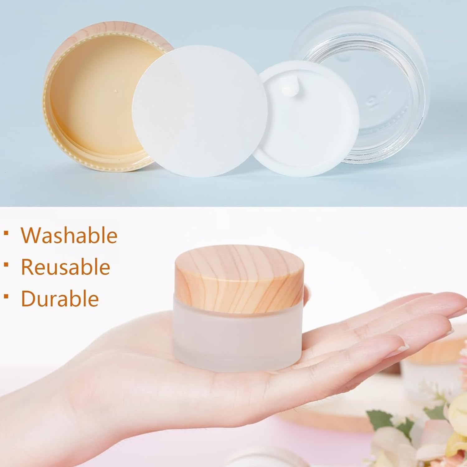 6 Pcs Glass Makeup Jar Set Refillable Storage Containers Travel Dividing Daily Storage for Cream, Cosmetics, Lotion, 50Ml/30Ml/15Ml Capacity