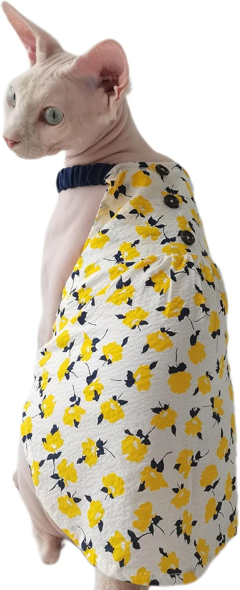 UOSIA Sphynx Cat Clothes Summer Cotton Sleeveless Sundress with Floral Print Breathable Cat Shirts Cute Kitten T-Shirts Girl Princess Dress for Hairless Cats image number 2