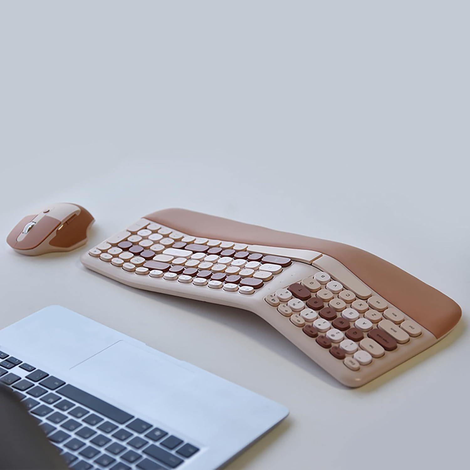 Wireless Ergonomic Keyboard and Mouse Combo, Split Keyboard, Stain-Resistant Comfortable PU Wrist Rest, Natural Typing, 2.4G Connectivity, Compatible with Pc/Laptop (Milk Tea) image number 4