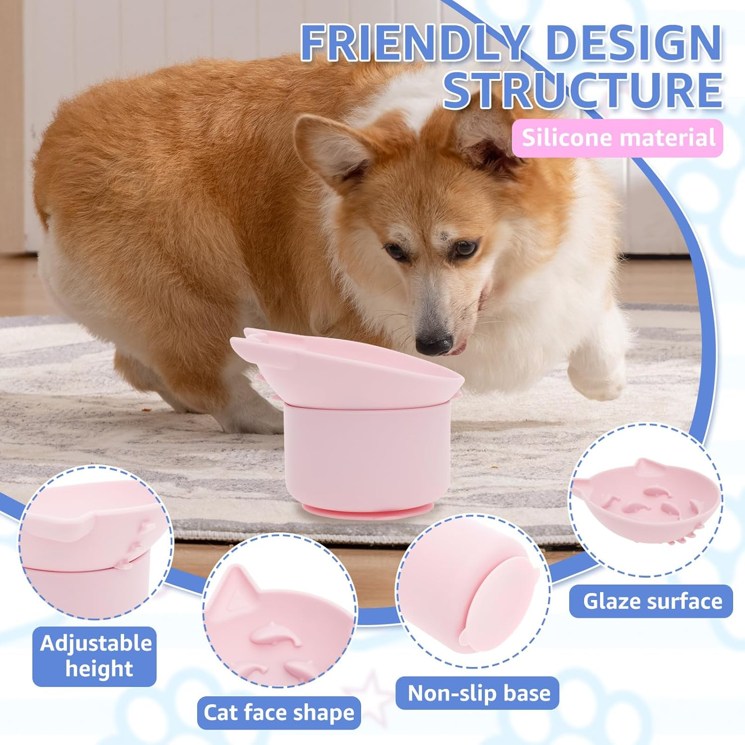 DJAPWPX 2 Pcs Silicone Cat Slow Feeder, Elevated Slow Feeder Dog Bowl with Nonslip Base, Adjustable Angle Pet Feeding Bowls to Slow down Eating for Cats Dogs image number 5