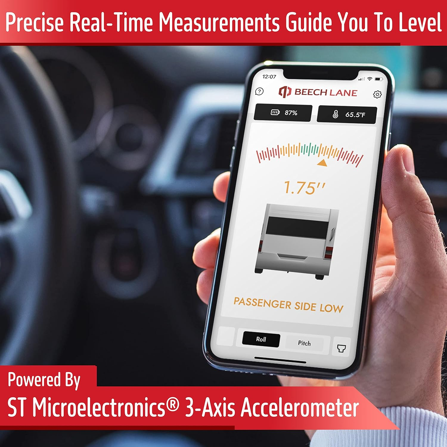 Beech Lane Wireless RV Leveling System, Made in the USA, User-Friendly Phone App with Real-Time Precise Leveling Measurements, Advanced Wireless Camper Leveler, Included AA Batteries, Patent Pending image number 5