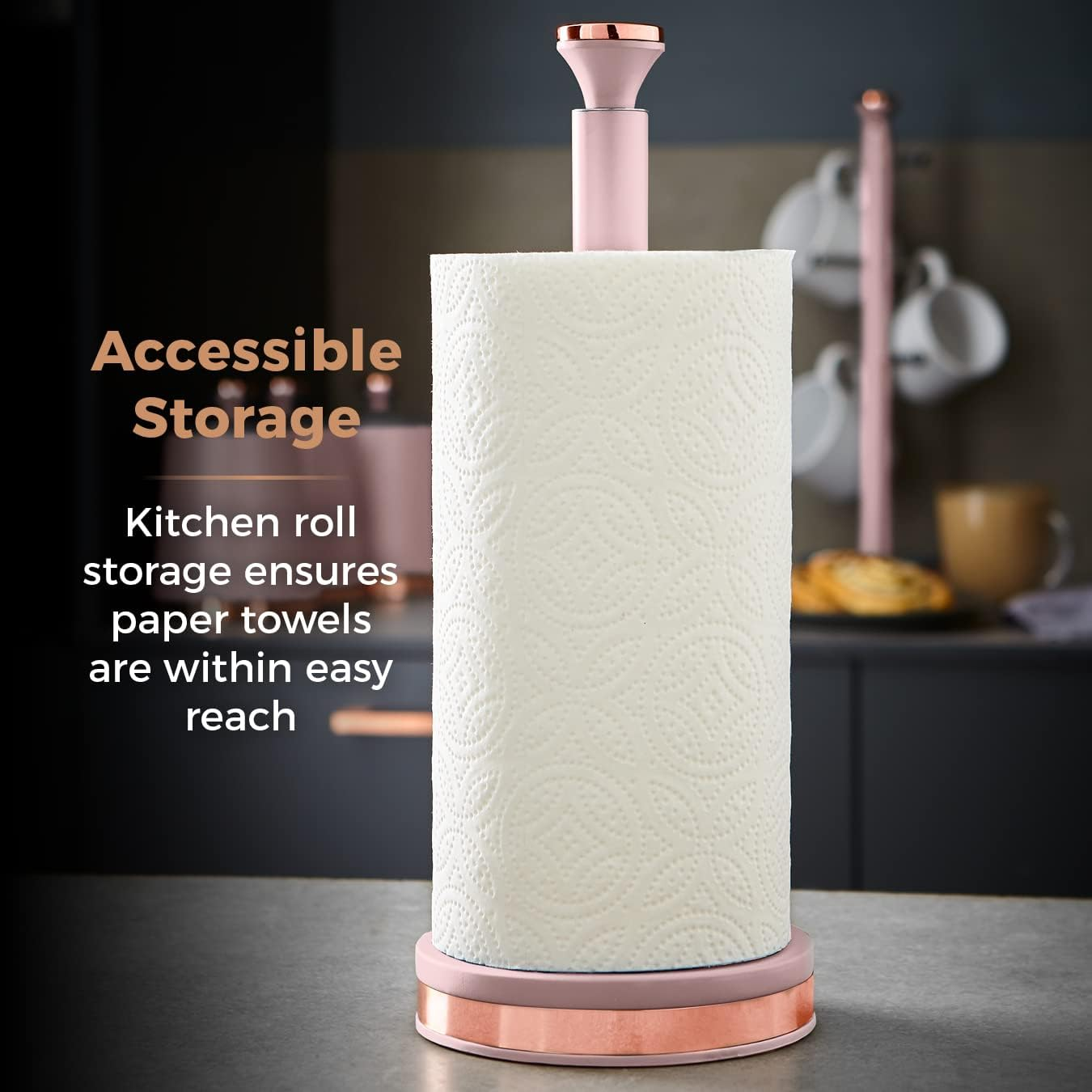 Tower T826133PNK Cavaletto Towel Pole Kitchen Roll Holder with Soft Underliner, Marshmallow Pink and Rose Gold - Midnight Blue image number 7