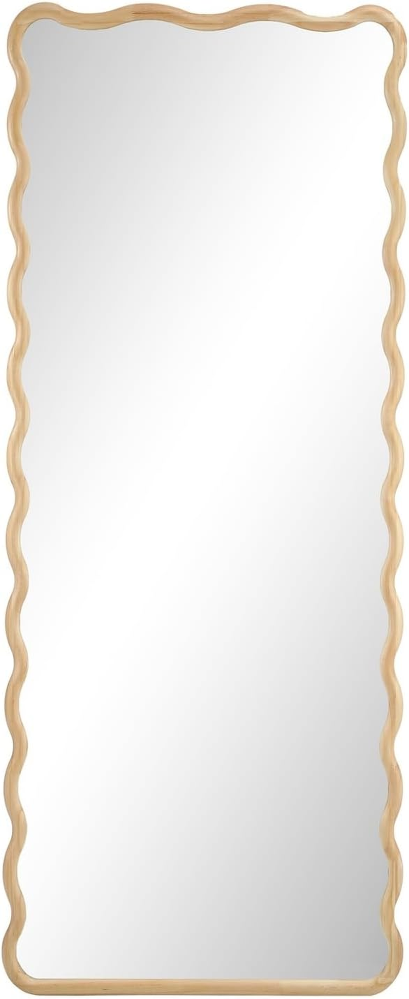 Oikiture Wavy Rectangular Full Length Mirror 165X60Cm Floor Mirror with Wooden Frame HD Reflections for Home Bedroom Living Room Dressing Room image number 5