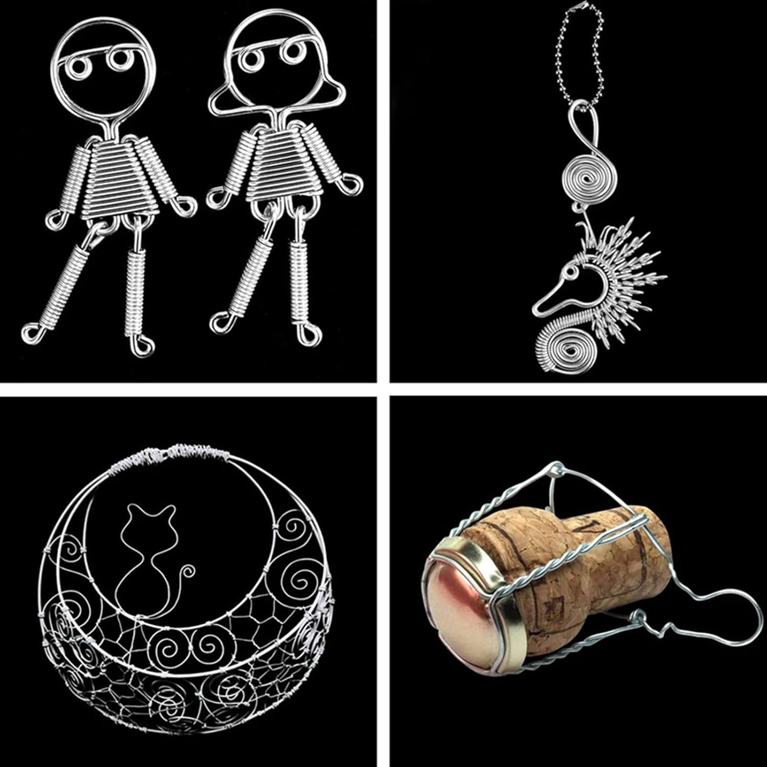 Rstigiker Craft Wire, 4 Rolls Silver Aluminum Wire, 0.8Mm, 1.0Mm, 1.5Mm, 2.0Mm Flexible Metal Wire for Jewellery Modelling Making, DIY Sculpture and Crafts (5M/Roll)