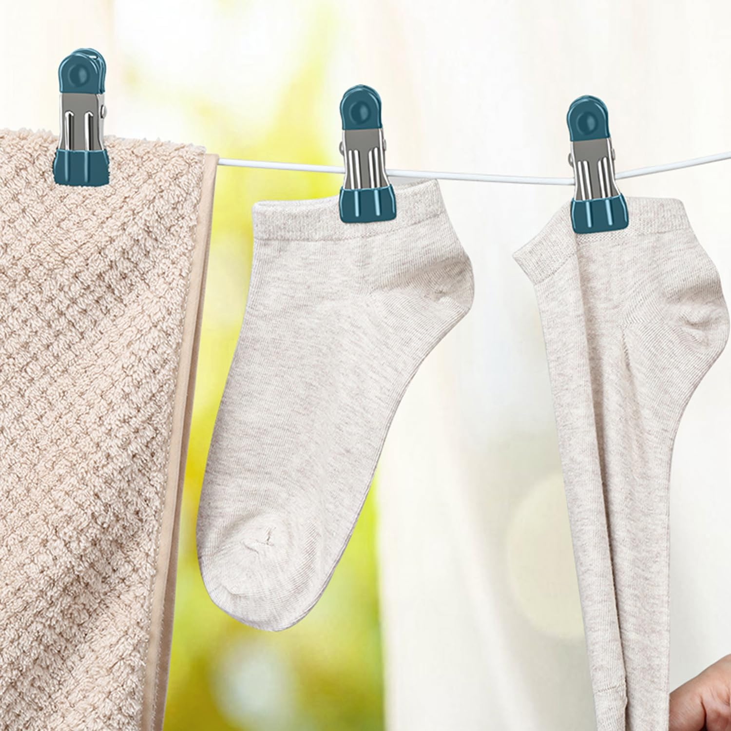 H HOME-MART 48 Pack Heavy Duty Clothes Pins - 2.17" Stainless Steel Metal Clips with Rubber Grips, Multi-Use Chip/Bag Clips for Laundry, Photo Drying, Food Storage, Clothesline & Kitchen (48 Count) image number 2