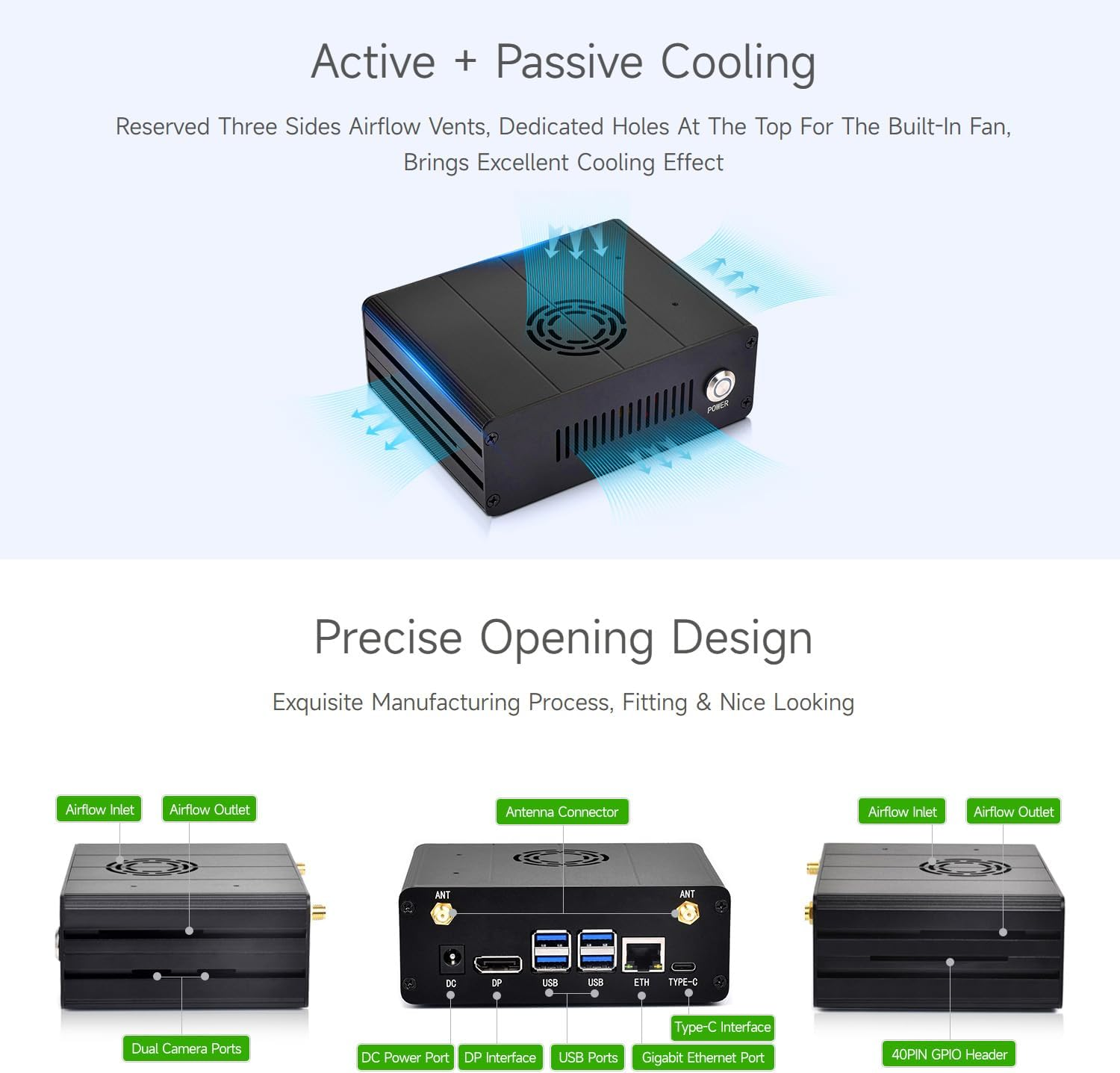 Waveshare Aluminum Alloy Case for Jetson Orin/Orin Nano Super, with Camera Holder, Mini-Computer Case, Compatible with Jetson Orin Nano Super Developer Kit/Orin Nano and Jetson Orin NX Kits