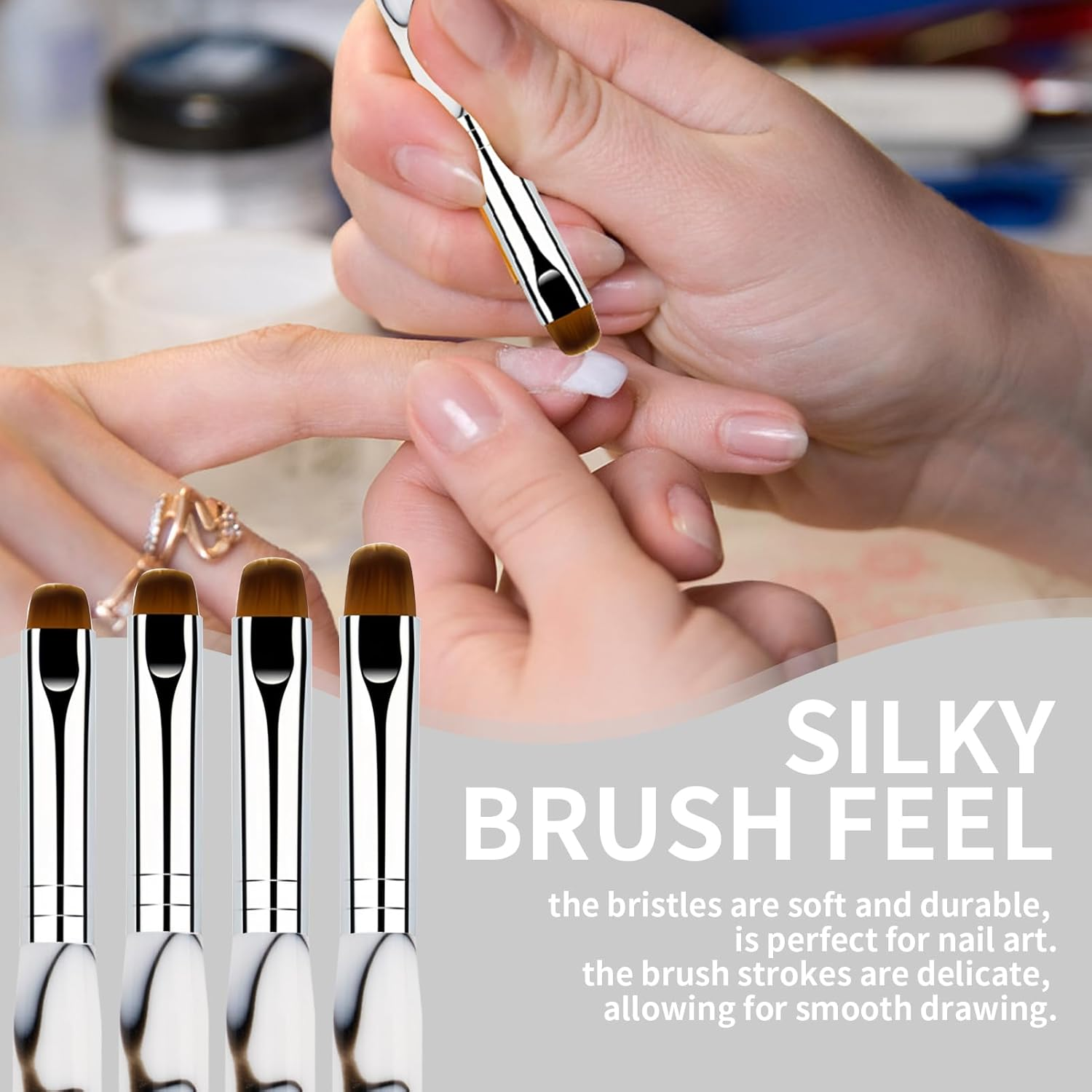 Esclane 2 Way French Nail Brush with Dotting Tool, White Marble Acrylic Handle, Nylon Head, Flat Tongue, French Tip Brush (#12) image number 5