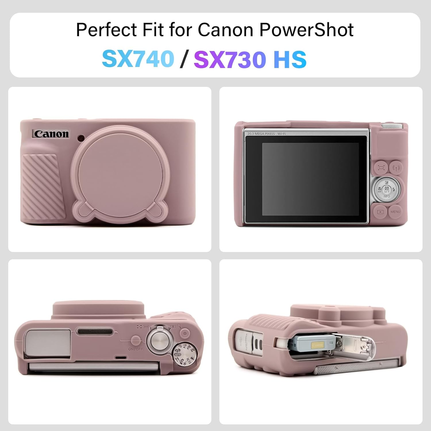 TYUANDOUER SX740 SX730 Camera Case, Soft Silicone Case for Canon Powershot SX740/SX730 HS Camera, Lightweight Skin Rubber Body Protective Cover for SX740 SX730 with Detachable Lens Cap - Grey image number 5