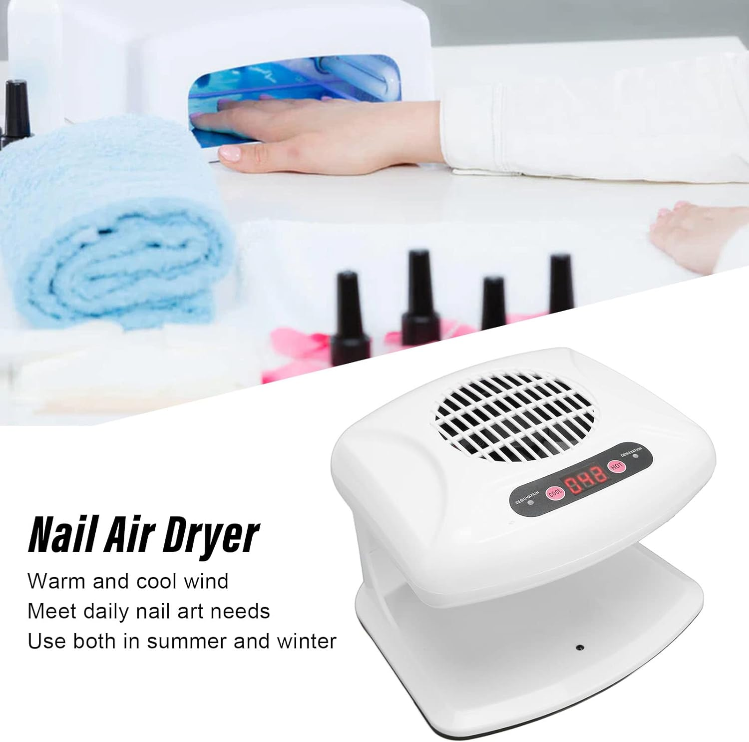 300W Portable Nail Dryers, Nail Fan Dryer for Regular Nail Polish Quick Dry Nail Polish Gel Nail Dryer Blower Automatic Sensor Warm Cool Breeze Home and Salon Use No Harmful image number 3