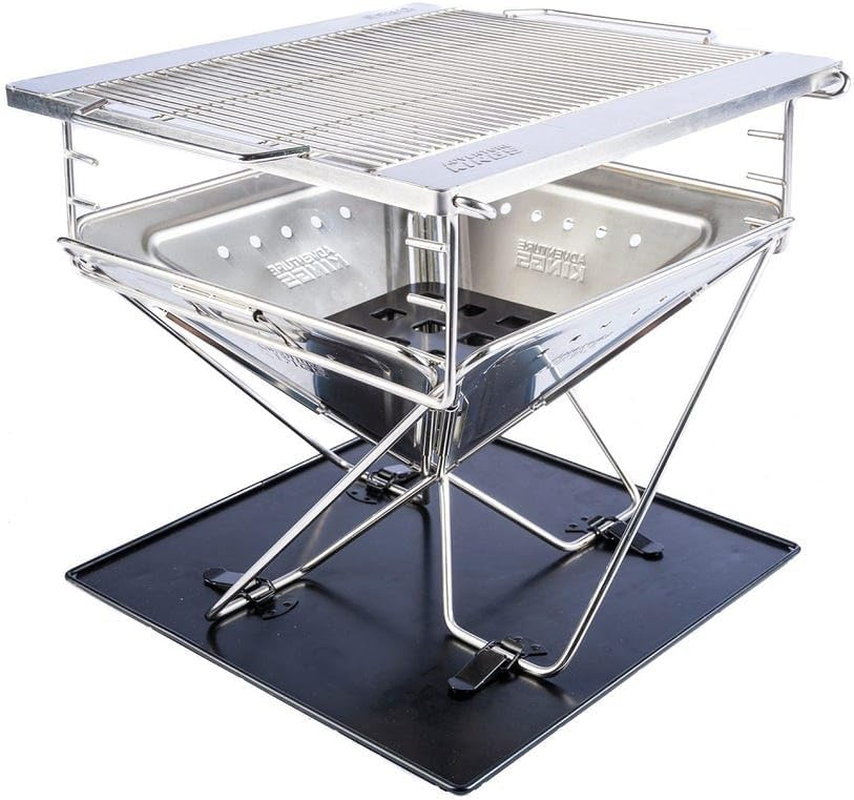 Kings Folding Firepit + Stainless Steel Firepit Grill + BBQ Tools