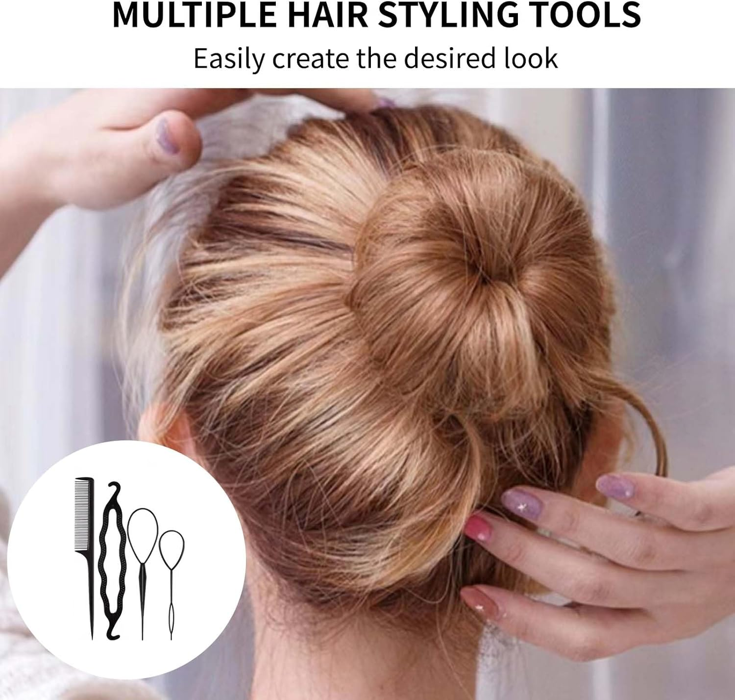 Hair Bun Maker Set 11-Piece Soft Sponge Includes 3 Large 4 Small Bun Cushions 3 Pieces Twist Tool and Flexible Bun Donut for Women and Girls, Black, Large image number 4