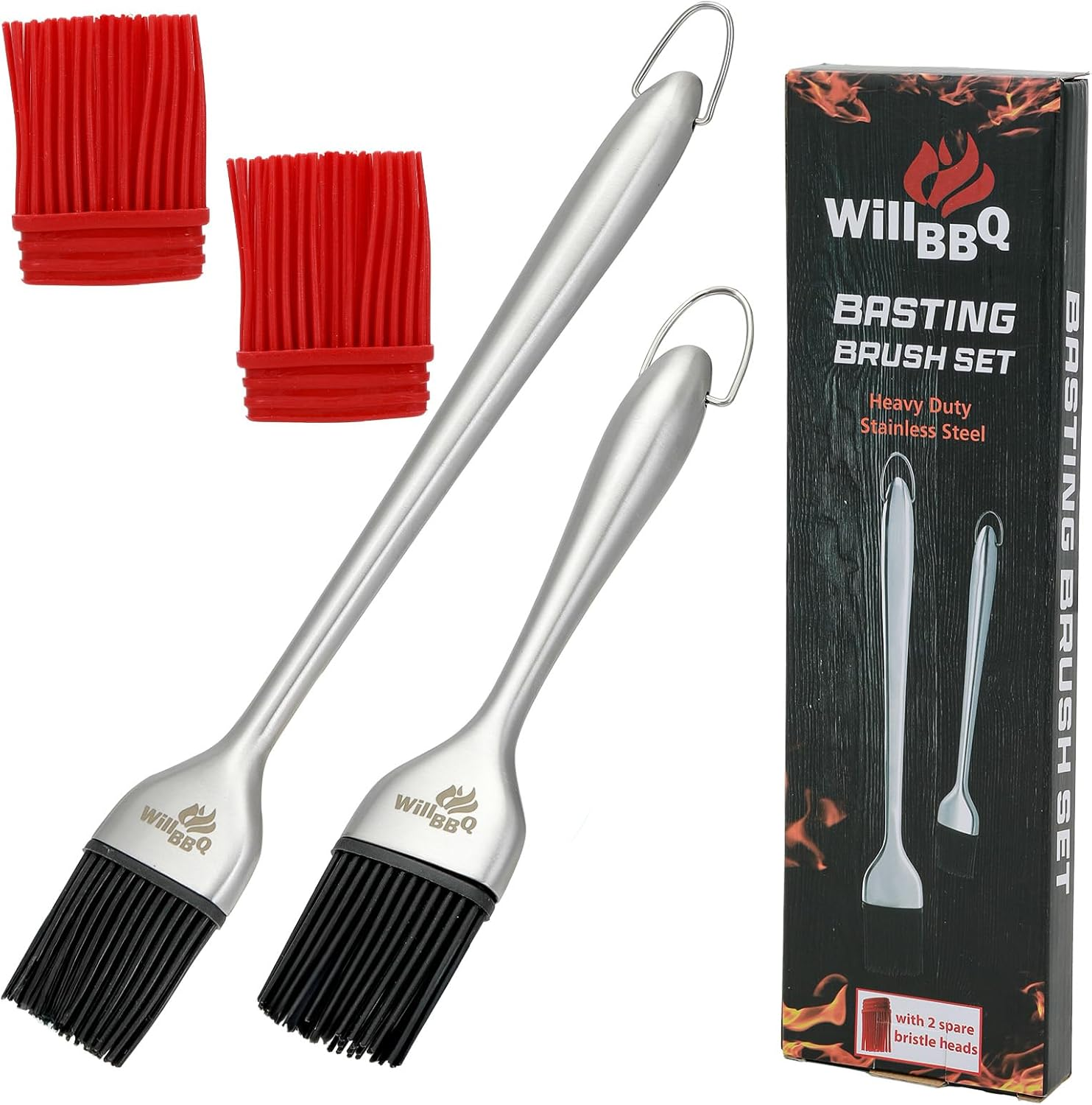 Willbbq Heavy-Duty Basting Brush Set &ndash; Stainless Steel Handle with Extra Silicone Bristle Heads for BBQ, Grilling & Cooking image number 6