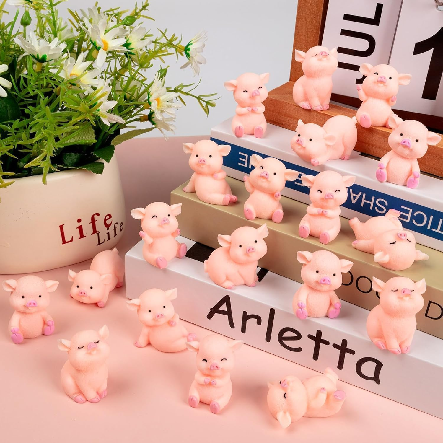 32 Pcs Miniature Pig Figurine, Pink Piggy Toy Figures, 1.5 in Resin Cute Pig Cake Toppers for Cake Decoration, DIY Crafts, Table Centerpieces, Home Decor and Fairy Garden image number 6