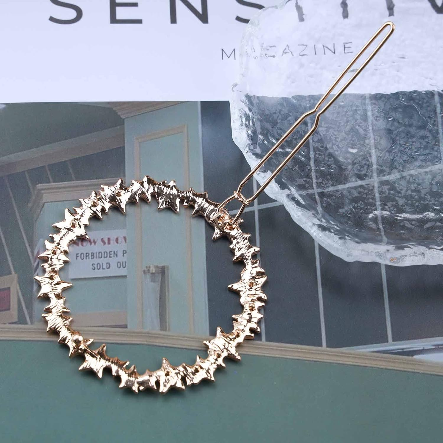 Wendalern Boho Star Hair Clip Vintage Circle Hair Pins Gold Circle Star Hair Clips round Meatal Hair Holder Clips Decorative Hair Accessories for Women and Girls