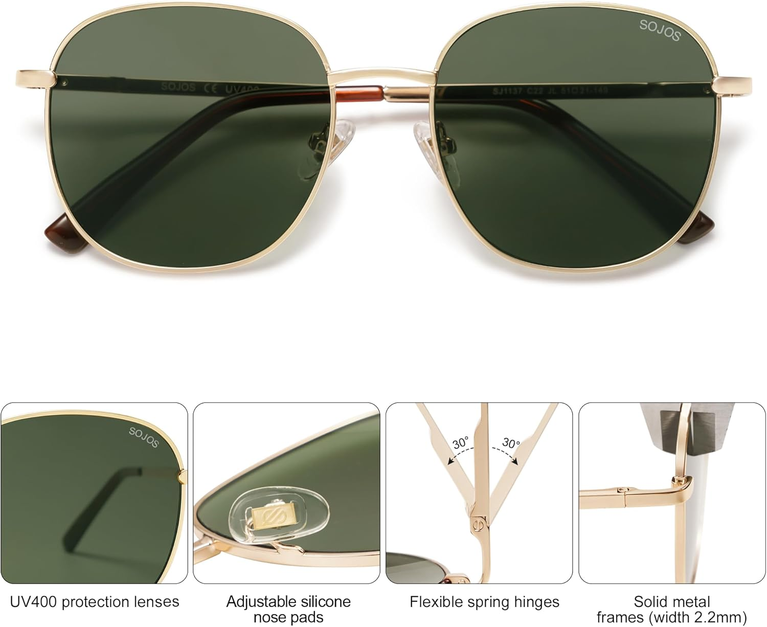 SOJOS Classic Square Sunglasses for Women Men with Spring Hinge Sunnies SJ1137 image number 4
