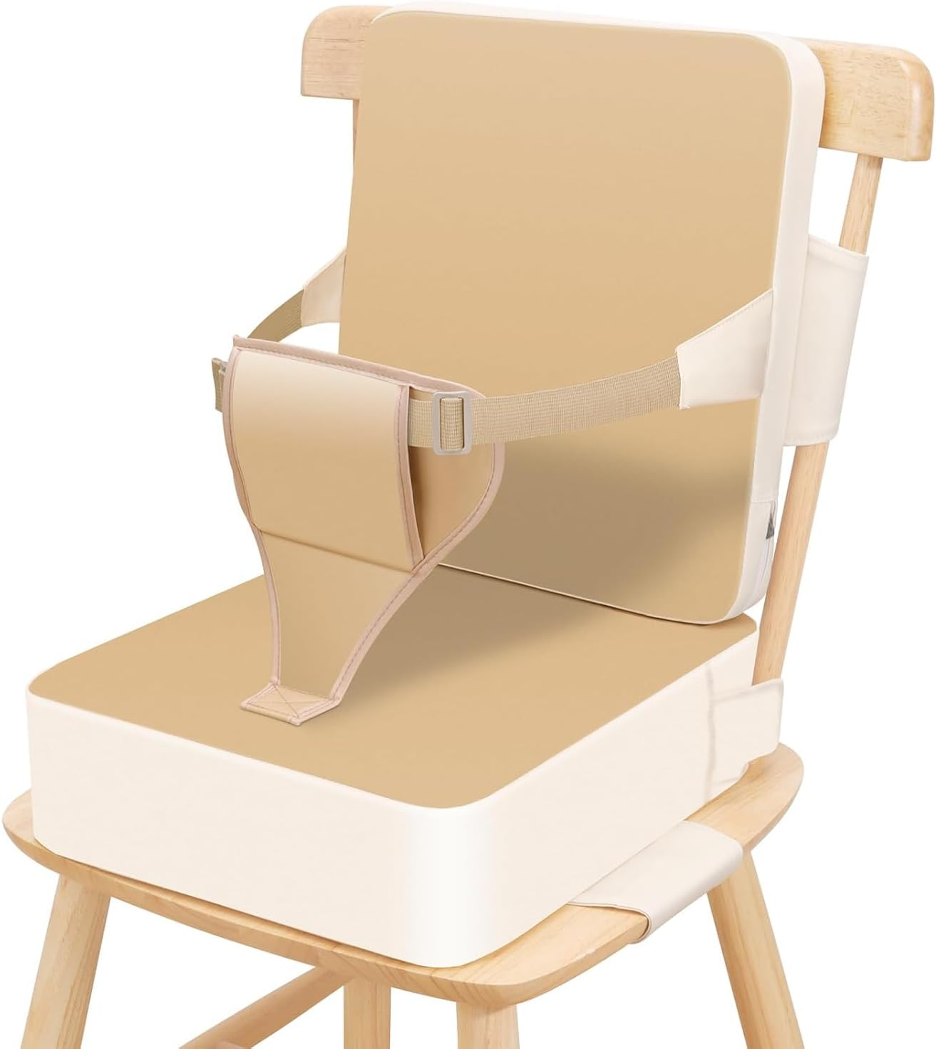 Toddler Booster Seat for Kitchen Chair, 2-In-1 Dining Table Booster Seat with Backrest & Adjustable Straps &ndash; Easy-Clean, PU Portable Toddler Eating Travel Increasing Cushion - Dark Grey