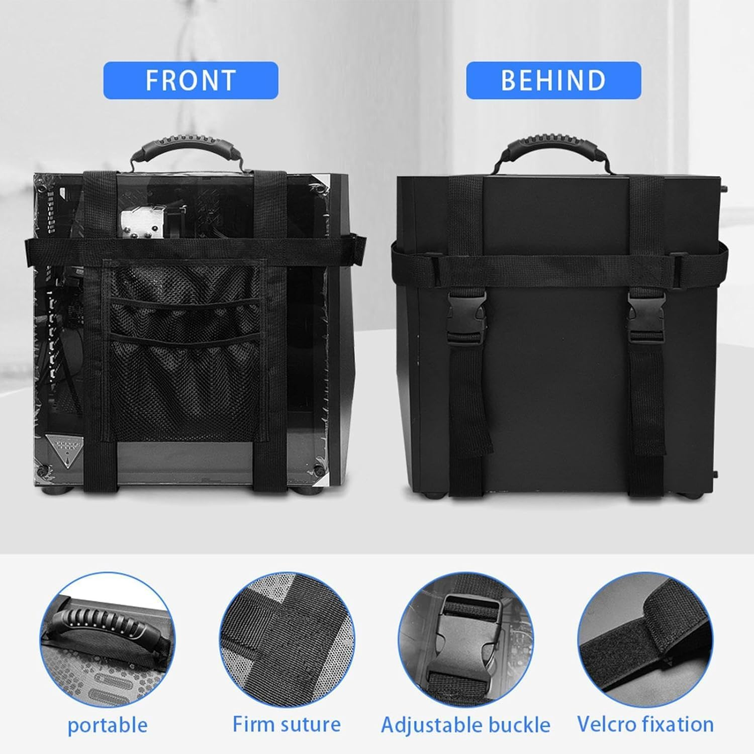 Desktop Computer Carrying Straps, Desktop Computer Tower Carrier Harness,Pc Tower Carrying Strap with Rubber Handle, Desktop Carrying Casetravel Holder with Ideal for Transporting on the Go (Black) image number 3